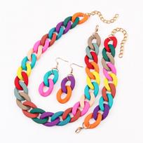 4pcs/Set Acrylic Link Chain Choker Necklace for Women Bohemain Matte Colorful Statement Earrings Bracelet Necklaces Jewelry Sets