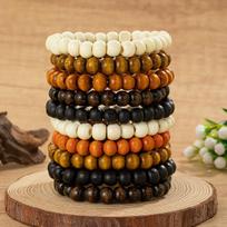 Vintage Mixed Color Wooden Bead Bracelet Set, Multi-Layer Stackable Beaded Bracelets, Boho Minimalist Hand Jewelry