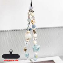 Summer Blue Star Pearl Ocean Phone Wrist Strap Bracelet Beaded Lanyard for all Phone Case Anti Loss Women Girls Trendy Pendant