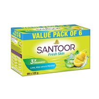 Santoor Fresh Skin Aloe Vera And Lime Bathing Soap Bars For Deeply Moisturizing Hydration Pack of 1 6N X 125g