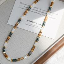 Retro high-end contrasting color round necklace simple ethnic style beaded collarbone chain new versatile necklace wholesale women