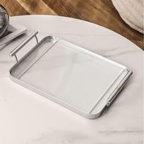 Serving Trays Multi Purpose Acrylic Rectangular with Handles Tableware Countertop Organizer Plate Argent