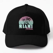 Vintage Retro Miami Florida Holiday Gift  Baseball Cap Hat Casquette Bonnet  Summer Outdoor Hip Hop Solid Color Black Sport Black