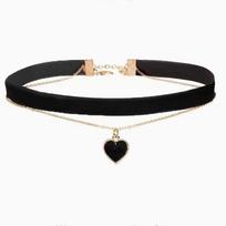 Black Peach Heart Multi Layer Necklace, Gothic Clavicle Chain Choker, Vintage Aesthetic Pendant Jewelry Gift for Women Girls