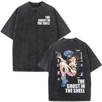 Anime Vintage Washed Ghost in The Shell Motoko Kusanagi T Shirts Men's Women Clothing Fashion Short Sleeve Oversized T-shirts S įvairiaspalvis