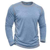 Men Heather Gray Crew Neck Long Sleeve T-Shirt With Contrast Stitching M mėlyna