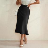 Women High Waist Satin Midi Skirt S juoda