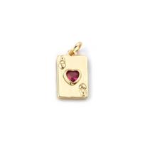 2 PCs Brass & Cubic Zirconia Poker/ Paper Card/ Game Card Charms 18K Gold Plated Poker Card Heart Pendant Necklace DIY19mm x 9mm raudona