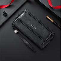 Men’s Leather Long Wallet RFID Blocking Clutch Wallet Large Capacity Zipper Bifold Purse Card Holder Coin Pocket Wrist Strap juoda