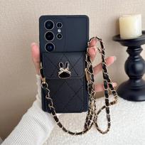 Kryžinė piniginė kortelėms Animacinis odinis telefono dėklas, skirtas Samsung Galaxy S25 S26 Ultra S24 S23 S21 S20 FE S22+ Plus Minkštas dėklas Galaxy S24 juoda