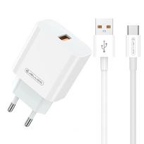 Kelioninis įkroviklis Jellico AK-165, USB Type C/USB Type A, 100 cm, balta sp., 22.5 W