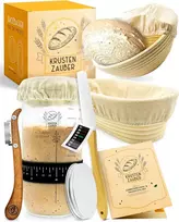 KRUSTENZAUBER rinkinys du krepšeliai tešlos kildinimui su fermentacijos stikline, 600 ml, rataniniai, natūralios spalvos