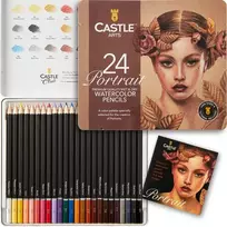 Castle Art Supplies akvarelinių pieštukų rinkinys portretams, 24 vnt. spalvoti, speciali dėžutė