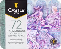 Castle Art Supplies 72 spalvotų pieštukų rinkinys su minkštu vašku, metalinėje dėžutėje, suaugusiems menininkams CAS-72-HARMONIOUS