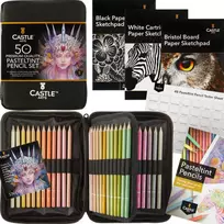 Castle Art Supplies 48 pastelinių pieštukų rinkinys su minkštu dėklu profesionaliems menininkams