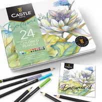 Castle Art Supplies 24 spalvotų pieštukų rinkinys botanikos menui, metalinė dėžutė
