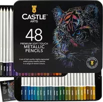 Castle Art Supplies metalinių spalvotų pieštukų rinkinys, 48 spalvos, metalinė dėžutė, 48 Metallic Tin