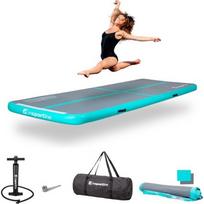 Pripučiamas mankštos kilimėlis inSPORTline Airstunt 400 x 100 x 10 cm pilkos spalvos su rankine pompa