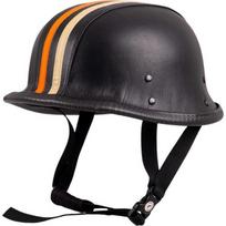 Retro atviro veido motociklininko šalmas Sodager Stripes - černá s oranžovým a béžovým pruhem