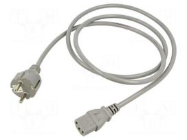Cable | CEE 7/7 (E/F) plug,IEC C13 female | 1.5m | grey | PVC | 16A