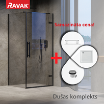 Dušo kabinų komplektas RAVAK SET24 Dušo durys COSD1-90 juodos, stiklas + Dušo siena COPS-90 juoda + Padėklas Gigant Pro