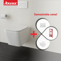 Tualeto puodų komplektas Ravak SETWC2 Rėmas G II/1120 + puodas Natural RimOff su SoftClose dangčiu + Balta Mygtukas Uni
