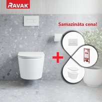 Tualeto puodų komplektas Ravak SETWC3 Rėmas G II/1120 + puodas Flow RimOff su SoftClose dangčiu + Balta Mygtukas Uni