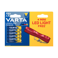 Akumuliatoriai ir baterijos // AA, AAA ir kitų dydžių baterijos, įkrovikliai – galima užsakyti // Bateria VARTA Longlife Power LR03/LR06 x4szt + latarka Mini Led Light