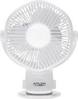 Adler Rechargeable fan with clip | AD 7335 | Table Fan | 6 W | Diameter 12.7 cm | Number of speeds 3 | Oscillation | White