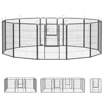 12 dalių sulankstomas šuniukų aptvaras su 2 durimis, 12 plieninių grotelių plokščių po 80x100 cm, pilkas