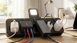Prailgintuvas su jungtukais, 5 lizdai su LED apšvietimu, 8625L, juodas