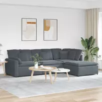 Modulinė sofa su pakoja ir pagalvėlėmis, aksominė, tamsiai pilka
