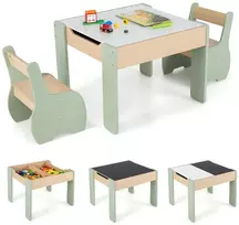 Vaikų staliukas ir kėdės žalia 3 vnt.