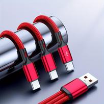 3-in-1 USB-A į USB-C laidas, Raudona