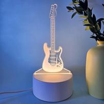 3D gitaros formos naktinė lemputė,  Balta vienspalvė šilta šviesa