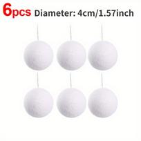 6 balti putplasčio kalėdiniai kamuoliukai, 4 cm