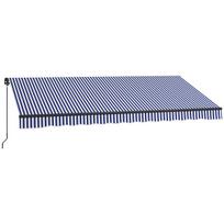 "Outsunny" markizė 4x3 m sieninė balkono markizė su rankine rankena, apsauga nuo saulės, aliuminis, mėlyna+balta