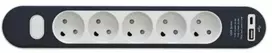E-line lizdas 5 kontaktų su įžeminimu + jungikliu USB A+C 1,4 m laidas