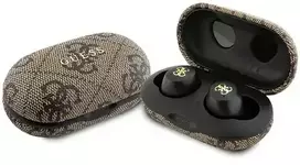 TWS Guess 4G Metal Bluetooth ausinės with ENC docking station - ruda