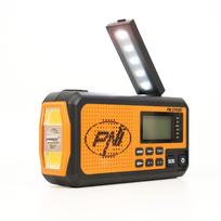 Radijas nepaprastoms situacijoms su saulės baterija, rankiniu generatoriumi, žibintuvėliu, powerbank