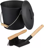 Relaxdays Pelenų kibiras su dangčiu ir šlavimo rinkinys 4,5 l