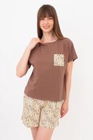 Pižamos komplektas marškinėliai ir šortai WHISPER HEARTS 6127/010 Giulia, spalva pale yellow/brown hearts/mokko