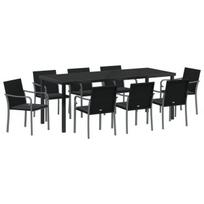 vidaXL Sodo valgomojo komplektas 9 pcs Juoda ir pilka PE ratanas