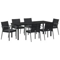 vidaXL Sodo valgomojo komplektas 7 pcs Juoda ir pilka PE ratanas
