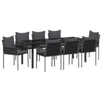 vidaXL Sodo valgomojo komplektas 9 pcs Juoda ir pilka PE ratanas