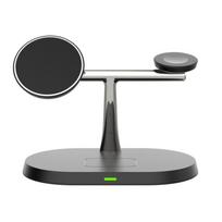 30 W magnetinio belaidžio įkroviklio stovas, skirtas iPhone 15 14 13 12 Pro Max Apple Watch 8 7 Airpods Pro 3 viename greito telefono įkrovimo vieta juoda