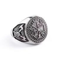 Vintage Stainless Steel Viking Compass Ring For Men Boys Nordic Viking Double Axe Rings Fashion Amulet Mythology Jewelry Gifts 10 gray