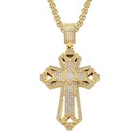 Hip Hop Iced Out Bling Jesus Cross Pendant Gold Color Stainless Steel Christian Big Necklace for Men Religious Jewelry Male Gift 50cm beige