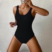 Women's Fashion Candy Color One-Piece Swimsuit XL juoda