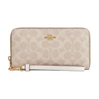 Coach 19 Metalo Logotipo Užtrauktuku Piniginė Dengto Drobės Moteriška piniginė Smėlio Baltos Spalvos CW778-IMXDM Sand & Chalk beige